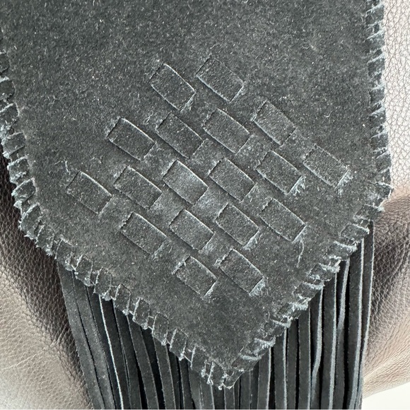 MARGOT Black Leather Suede Fringe Hobo Shoulder Bag Purse - Picture 6 of 11